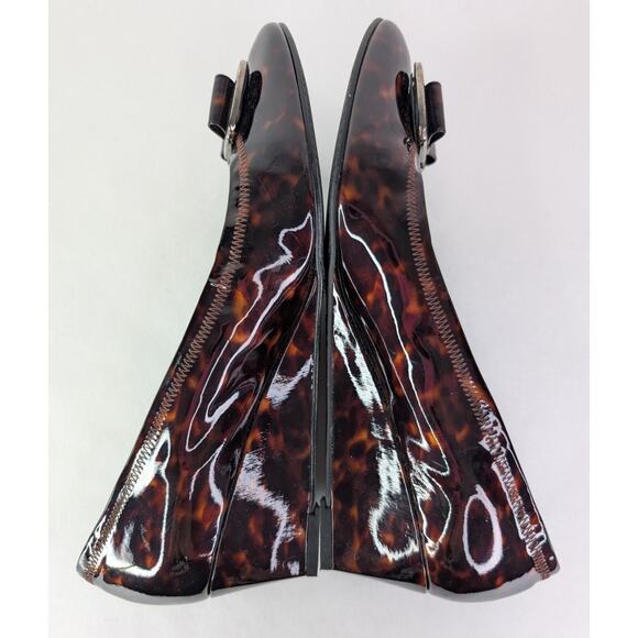 Stuart Weitzman Black Brown Tortoise Shell Patent Leather Wedge Shoes Size 11M - Picture 3 of 9